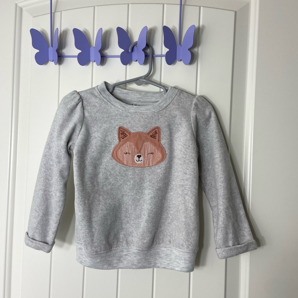 NWOT Carter’s baby unisex soft fleece gray fox embroidered patch cuffed shirt 24